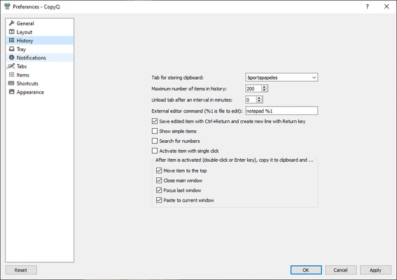 CopyQ screenshot 1