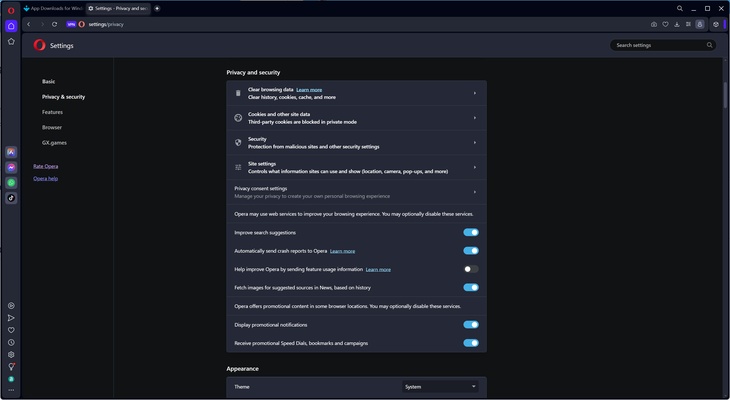 Opera screenshot 1