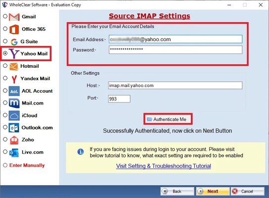 WholeClear Yahoo Backup Software screenshot 1