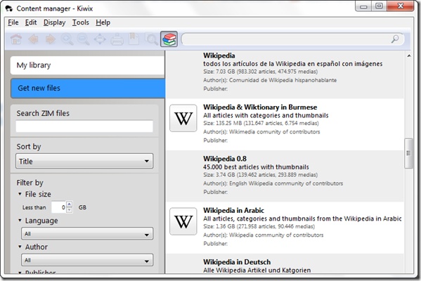 Kiwix screenshot 1