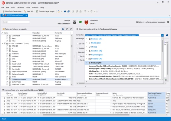 dbForge Data Generator for Oracle screenshot 1