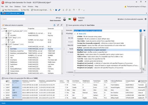 dbForge Data Generator for Oracle screenshot 1