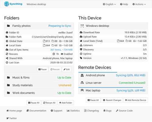 Syncthing screenshot 1