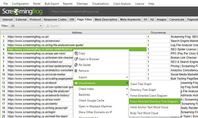 Screaming Frog screenshot 1