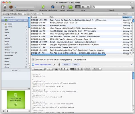 Evernote screenshot 1