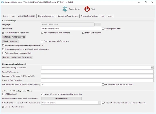 Universal Media Server 15.7.0 screenshot 1