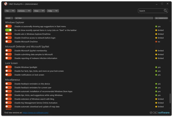 O&O ShutUp10++ 3.3.1119 screenshot 1