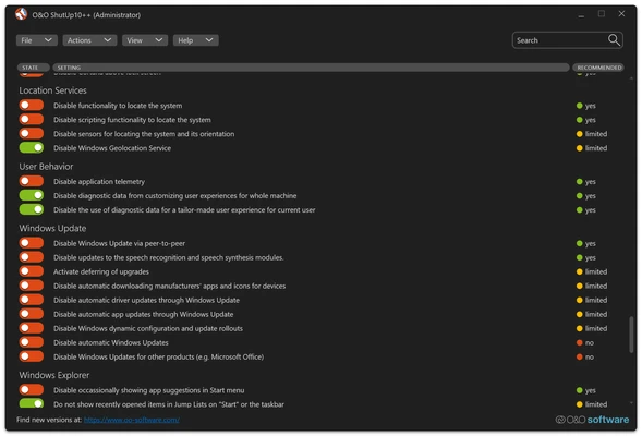 O&O ShutUp10++ 3.3.1119 screenshot 1