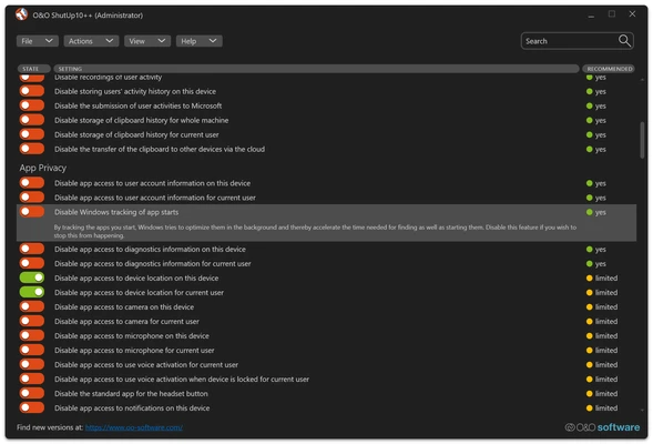O&O ShutUp10++ 3.3.1119 screenshot 1