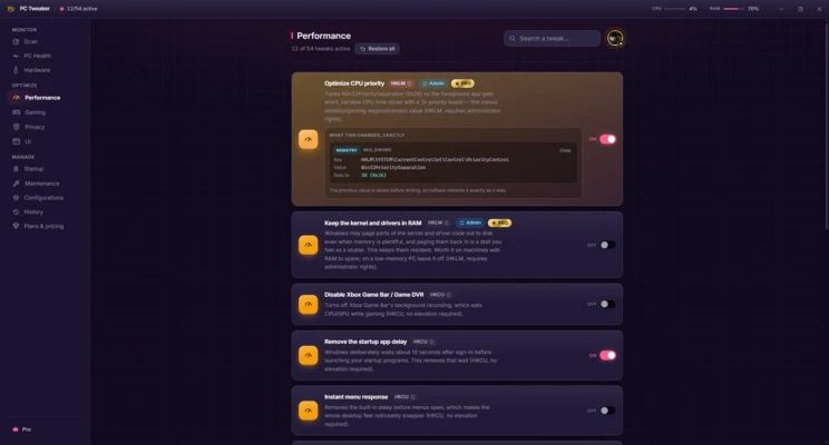 PC Tweaker 1.15.3 screenshot 1